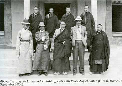 
Tsarong, Ta Lama and Trabshi officials with Peter Aufschnaiter September 1950 - Peter Aufschnaiter Eight Years in Tibet book
